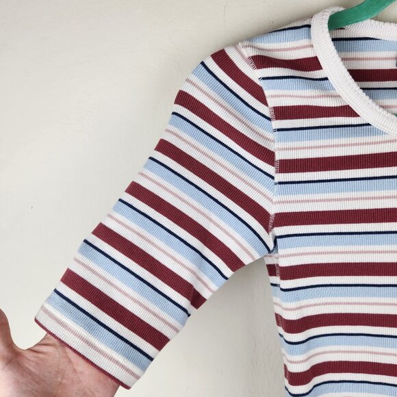 Abercrombie & Fitch Striped Ribbed Elbow Sleeve Tee Red White Blue sz S - Picture 3 of 8